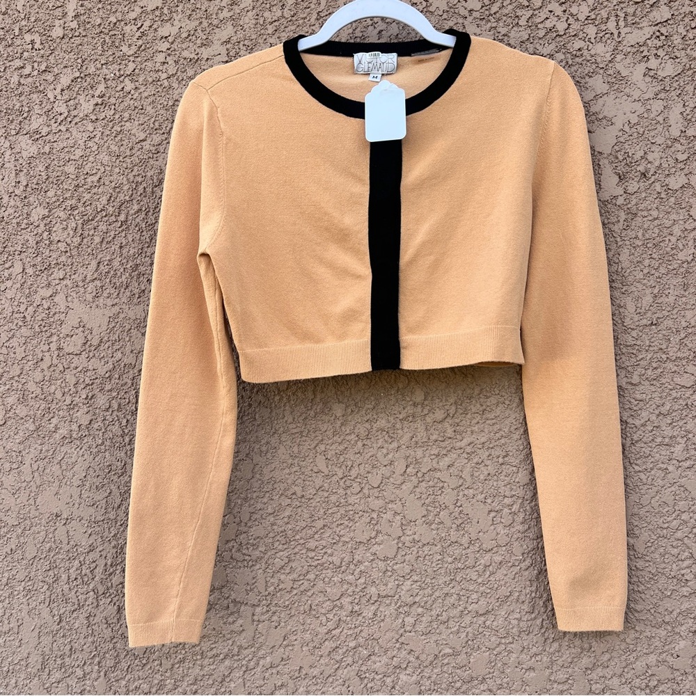Victor Glemaud Crop Top M Cardigan Black Contrast Cafe Au Lait‎ Ribbed Knit Y2K